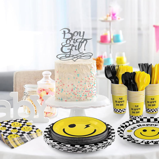 MOVING EARS 196 Pieces One Happy Dude Birthday Party Decorations First Birthday Smile Face