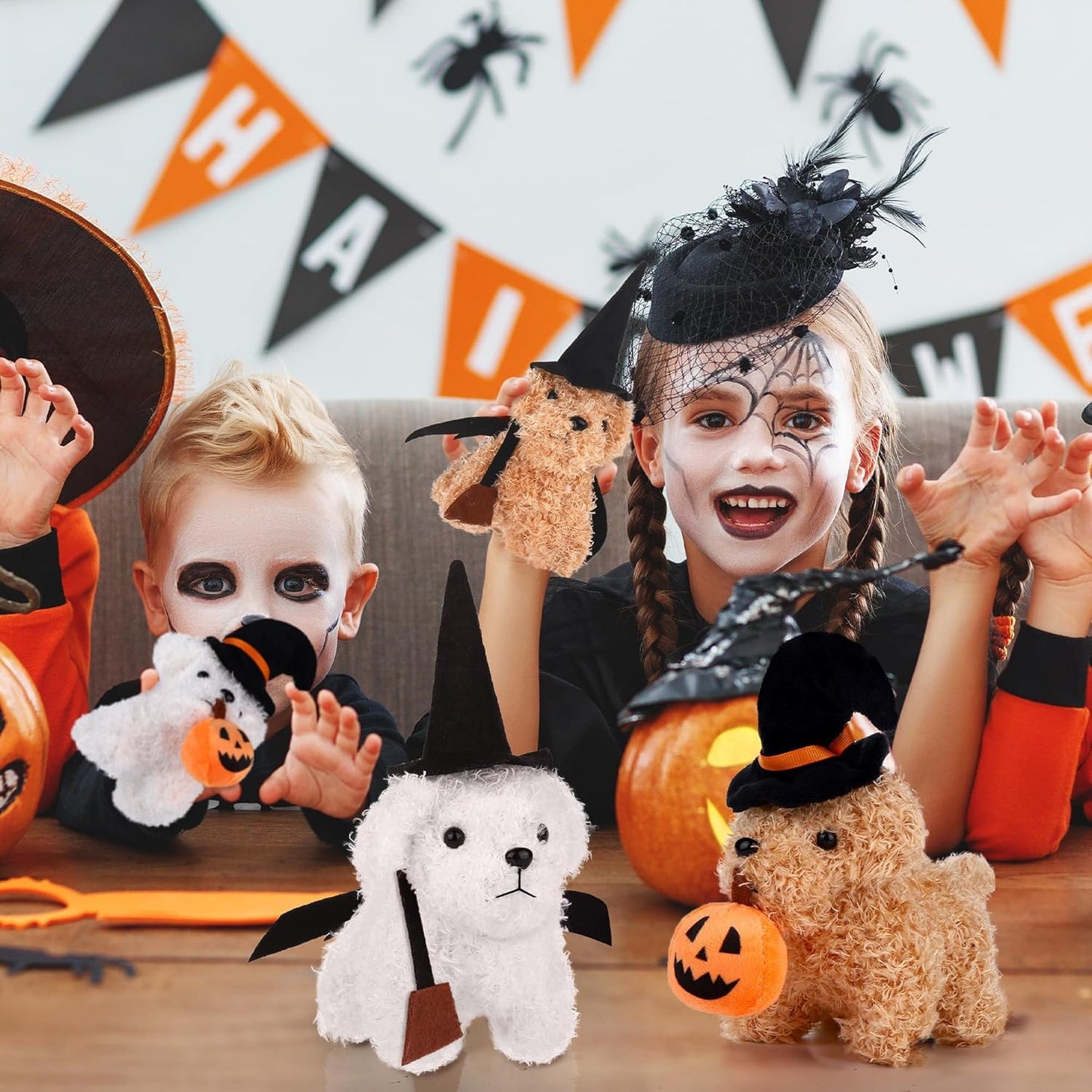 MOVING EARS 16 Pieces 4 Inches Mini Plush Dogs Stuffed Puppy Dog with Keychain