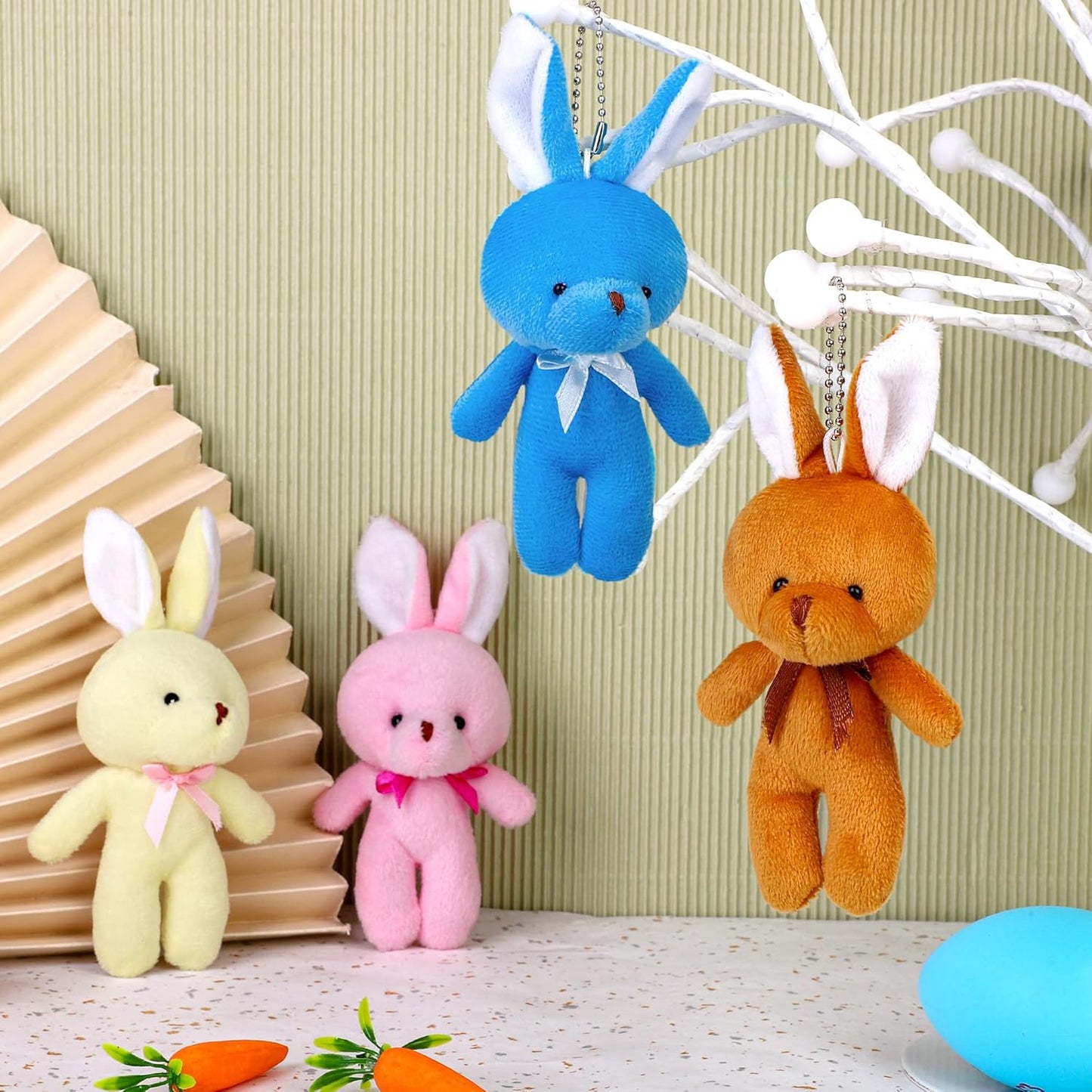 MOVING EARS 24 Pieces 6 Inch Easter Colored Stuffed Rabbit Plush Bunny with Keychain Soft Small Bunny Toys Rabbit Doll Easter Party Decorations