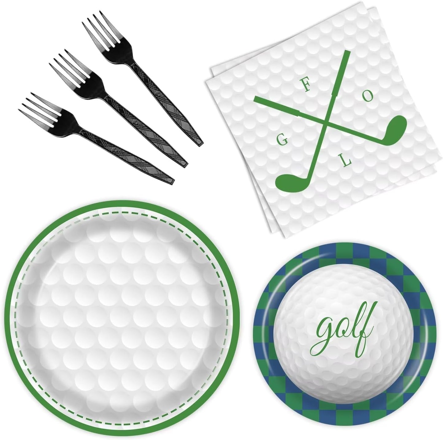 MOVING EARS 88 Pieces Golf Disposable Tableware Set Golf Paper Plates and Napkins 7 Inch and 9 Inch Golf Dessert Plates for Sports Theme Birthday Decoration