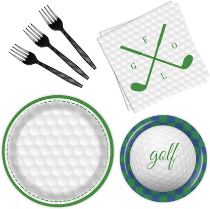 MOVING EARS 88 Pieces Golf Disposable Tableware Set Golf Paper Plates and Napkins 7 Inch and 9 Inch Golf Dessert Plates for Sports Theme Birthday Decoration