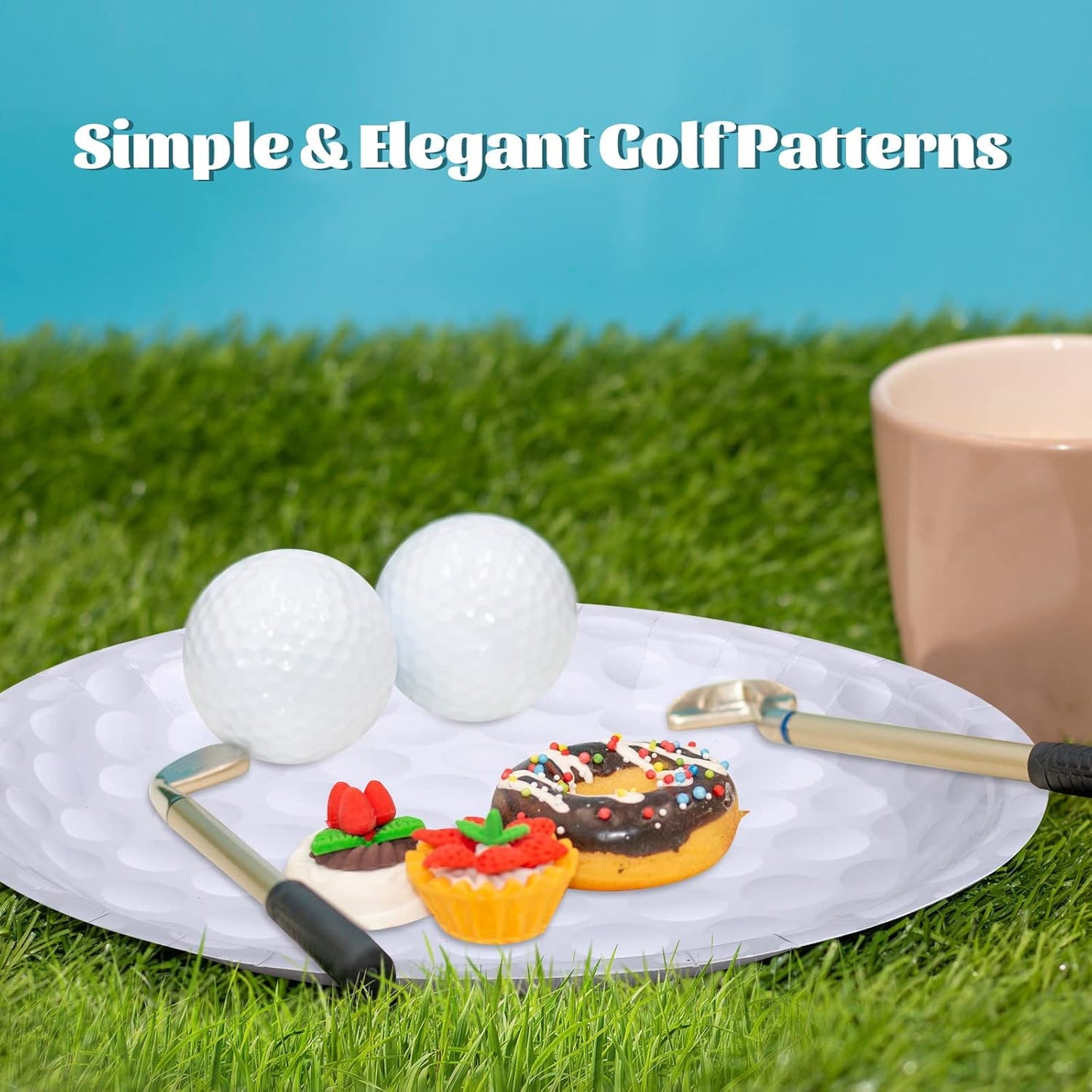 MOVING EARS 88 Pieces Golf Disposable Tableware Set Golf Paper Plates and Napkins 7 Inch and 9 Inch Golf Dessert Plates for Sports Theme Birthday Decoration
