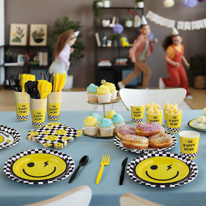 MOVING EARS 196 Pieces One Happy Dude Birthday Party Decorations First Birthday Smile Face