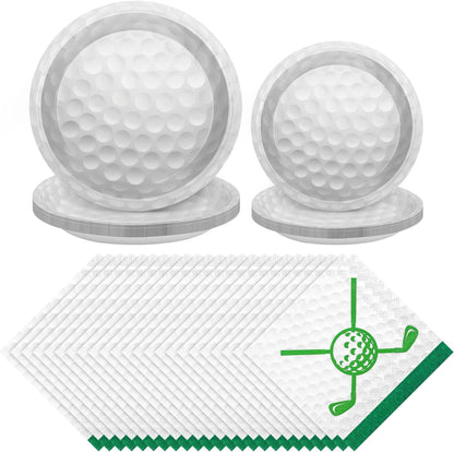 MOVING EARS 88 Pieces Golf Disposable Tableware Set Golf Paper Plates and Napkins 7 Inch and 9 Inch Golf Dessert Plates for Sports Theme Birthday Decoration