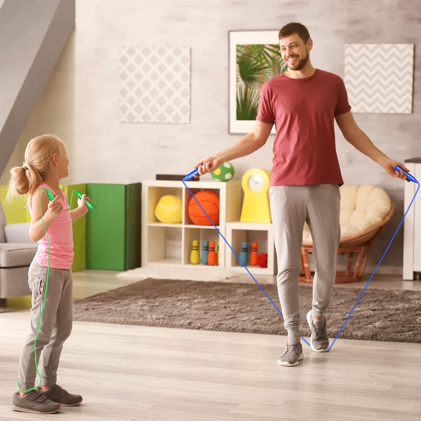 MOVING EARS Kids Jump Rope Set 7.3 Feet Adjustable Skipping Rope Colorful Kids Outdoor Jump Ropes