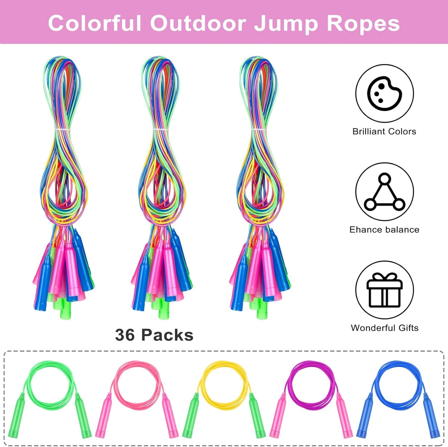 MOVING EARS Kids Jump Rope Set 7.3 Feet Adjustable Skipping Rope Colorful Kids Outdoor Jump Ropes
