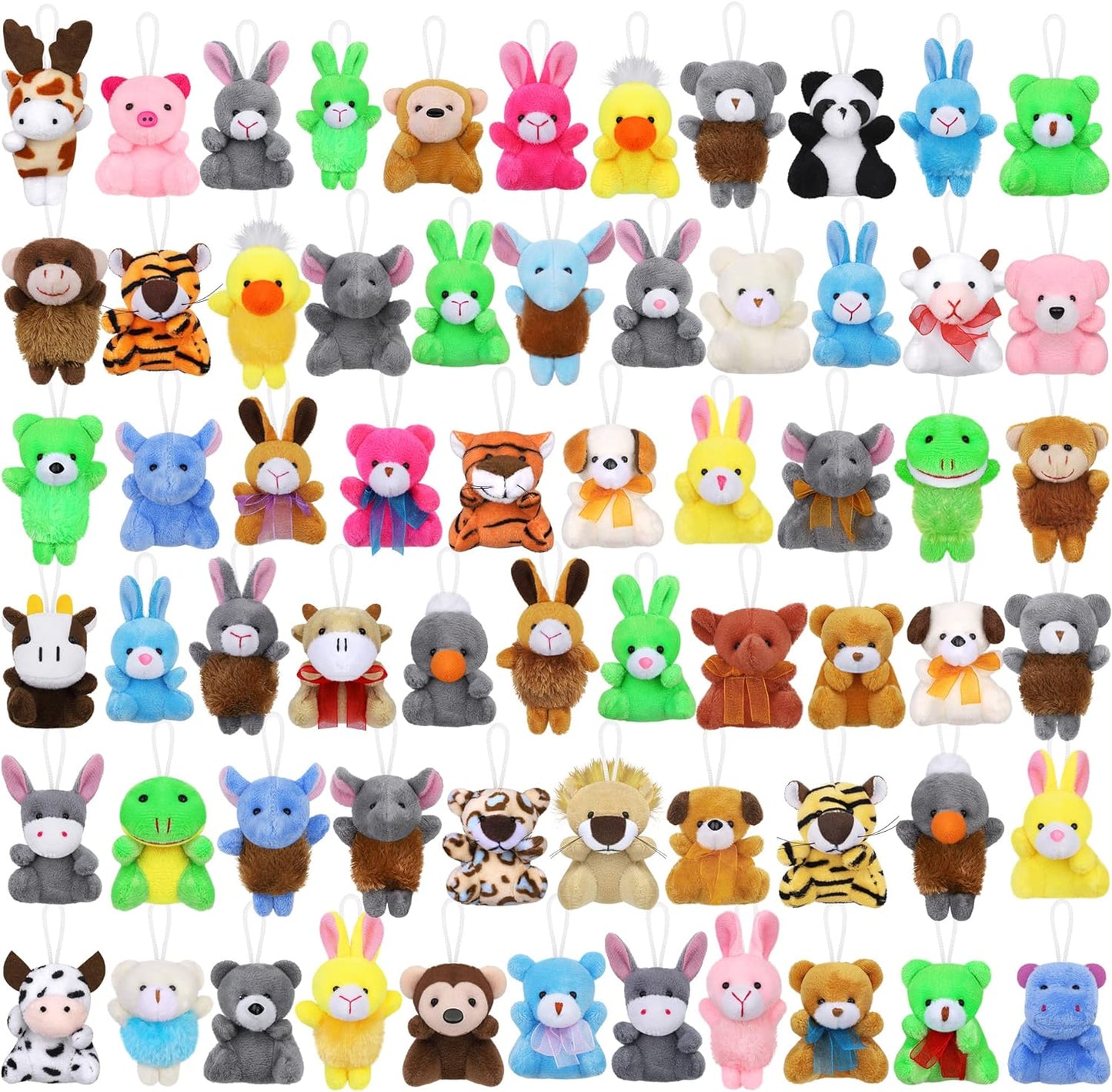 MOVING EARS 64 Pieces Mini Plush Animals Toys Set