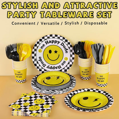 MOVING EARS 196 Pieces One Happy Dude Birthday Party Decorations First Birthday Smile Face