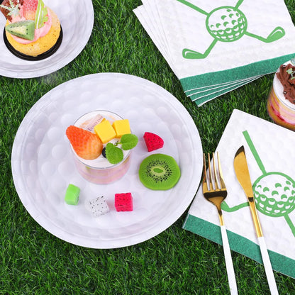 MOVING EARS 88 Pieces Golf Disposable Tableware Set Golf Paper Plates and Napkins 7 Inch and 9 Inch Golf Dessert Plates for Sports Theme Birthday Decoration