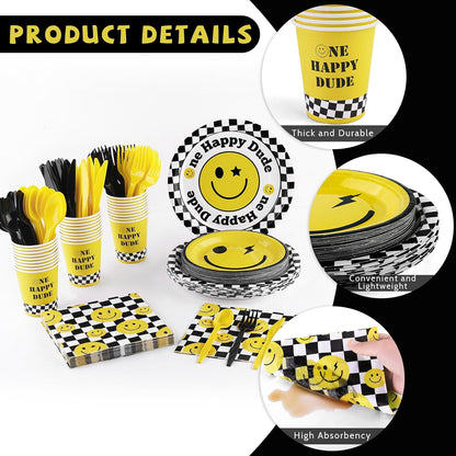 MOVING EARS 196 Pieces One Happy Dude Birthday Party Decorations First Birthday Smile Face