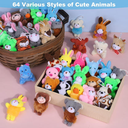 MOVING EARS 64 Pieces Mini Plush Animals Toys Set