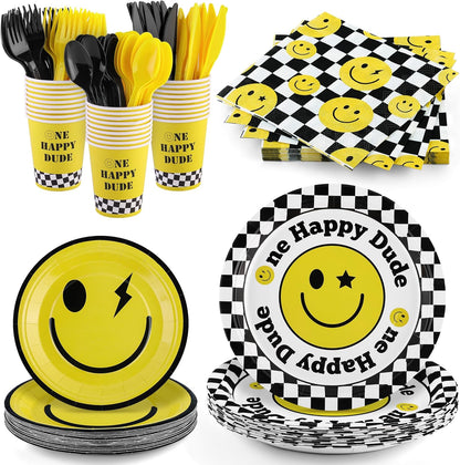 MOVING EARS 196 Pieces One Happy Dude Birthday Party Decorations First Birthday Smile Face